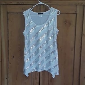 Silver & White Striped Sequin Top